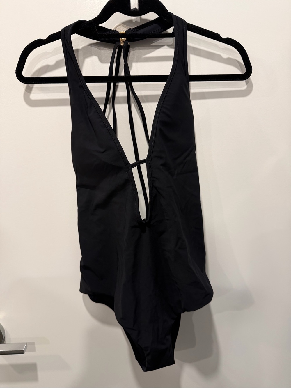 Plunge Black Strappy Deep V One-Piece Swimsuit